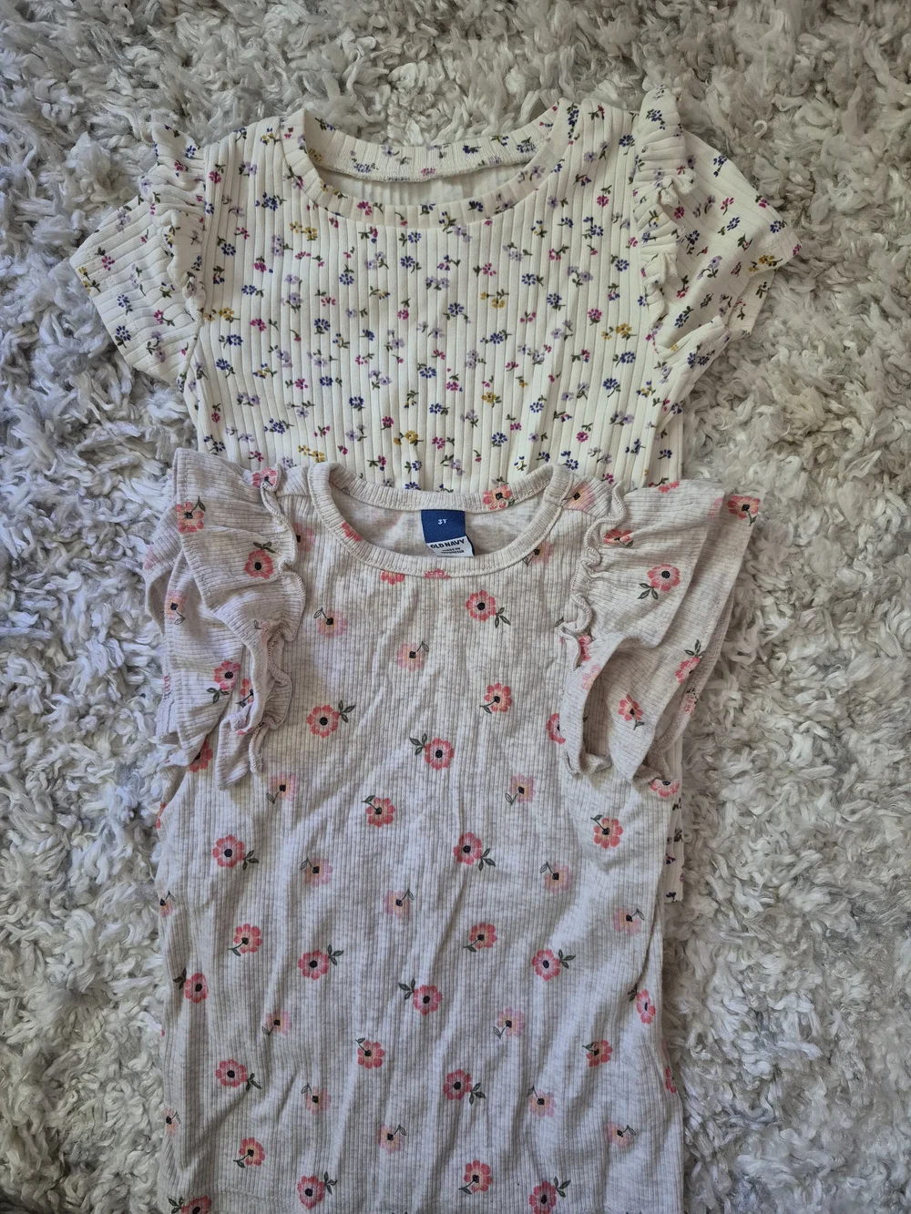 Old Navy Cream and Pink Floral Ruffle-Sleeve And Carters Girls Tops (2-Pack)